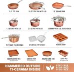 Gotham Steel Coleção Hammered Copper – Conjunto de panelas e frigideiras premium de 20 peças de cerâmica antiaderente