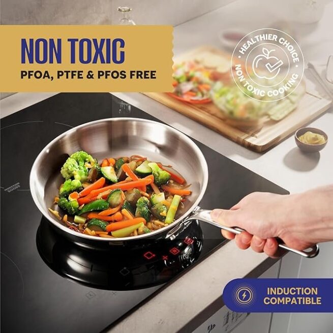 LEGEND COOKWARE Conjunto de panelas de aço inoxidável | 5 camadas, 14 peças, indução, não tóxico, seguro para forno | Melhor 18/8 totalmente revestido