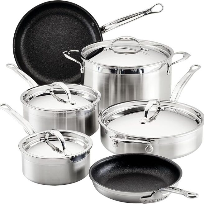 Hestan - Coleção ProBond Conjunto profissional de panelas antiaderentes TITUM de aço inoxidável