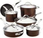 Anolon Nouvelle Panelas e frigideiras antiaderentes de cobre anodizado rígido (11 peças), zibelina