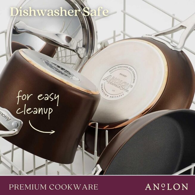 Anolon Nouvelle Panelas e frigideiras antiaderentes de cobre anodizado rígido (11 peças), zibelina