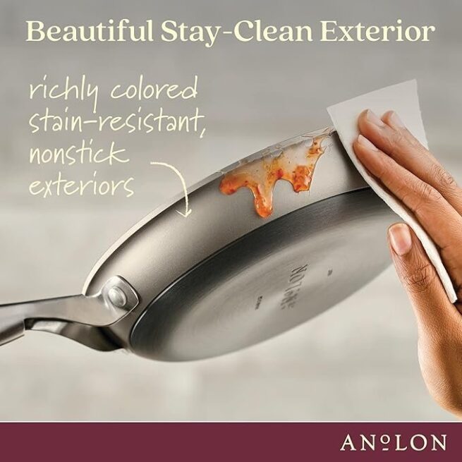 Anolon Achieve Conjunto de panelas e frigideiras antiaderentes anodizadas rígidas, 10 peças - prata