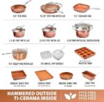 Gotham Steel Coleção Hammered Copper – Conjunto de panelas e frigideiras premium de 20 peças de cerâmica antiaderente