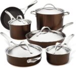 Anolon Nouvelle Panelas e frigideiras antiaderentes de cobre anodizado rígido (11 peças), zibelina